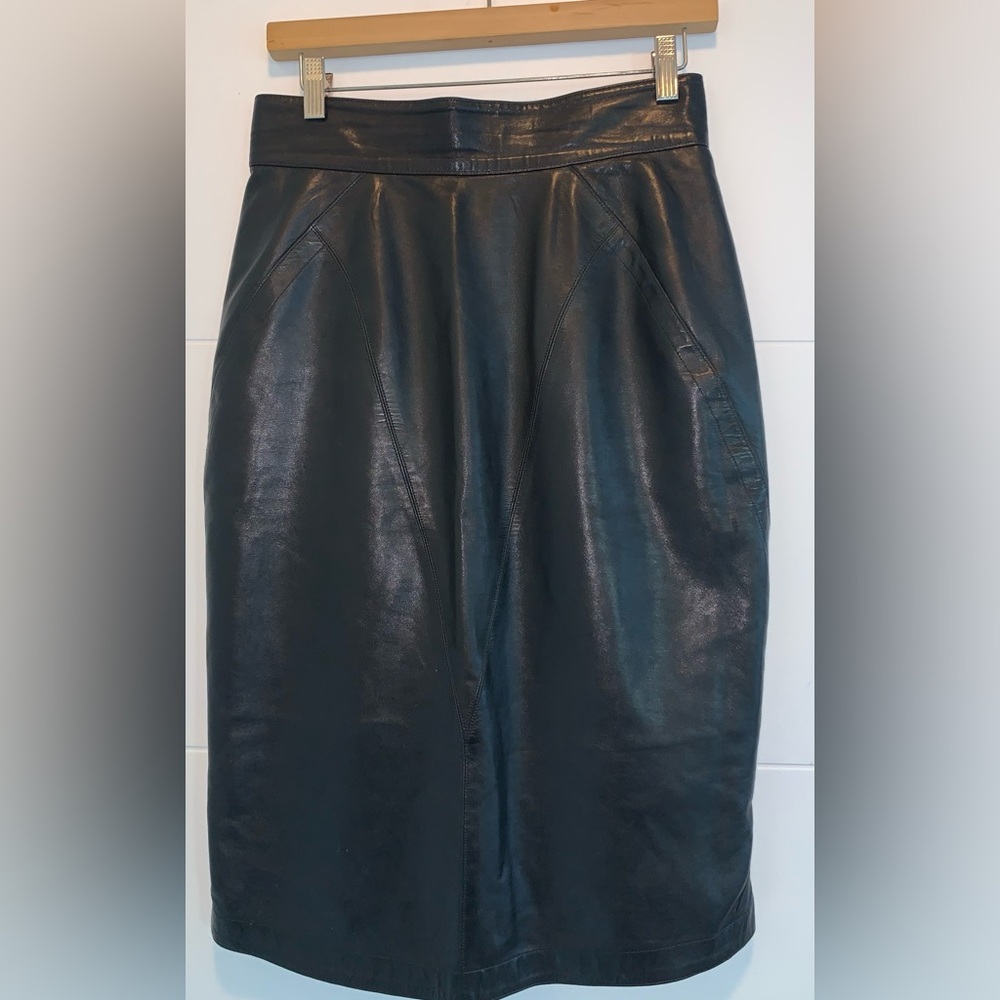 Rare Azzedine Alaia Vintage S/S 1992 Black Leather Ruffle Pencil Skirt 42 - Picture 3 of 5